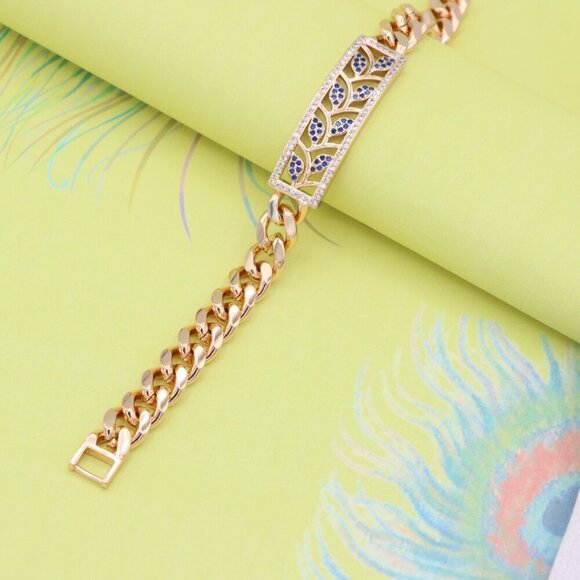 "Bold Leaf Design Rose Gold Bracelet with Blue Stones, XPBL0768 - Picture 12 of 12